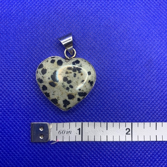 Sweet Dalmatian Stone Heart Pendant! .925 Sterling Silver Overlay - Picture 9 of 10